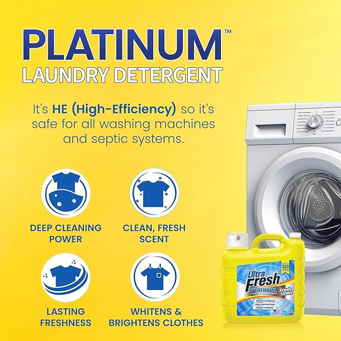 Ultra Fresh 2 Pack Platinum Liquid Laundry Detergent up to 320 Loads, Fresh Linen - Deep Cleaning Power and Fresh Scent for Washing Clothes