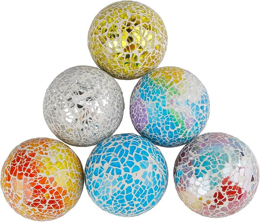 6pcs 2.36in Mosaic Glass Sphere Ball Decorative Mosaic Glass Orbs Mosaic Deco Balls for Bowls Vases Table Centerpiece Deocr