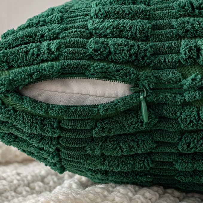 MIULEE Pack of 2 Christmas Dark Green Corduroy Decorative Pillow Covers 20x20 Inch Soft Boho Striped Throw Pillow Covers Modern Farmhouse Home Decor for Sofa Living Room Couch Bed