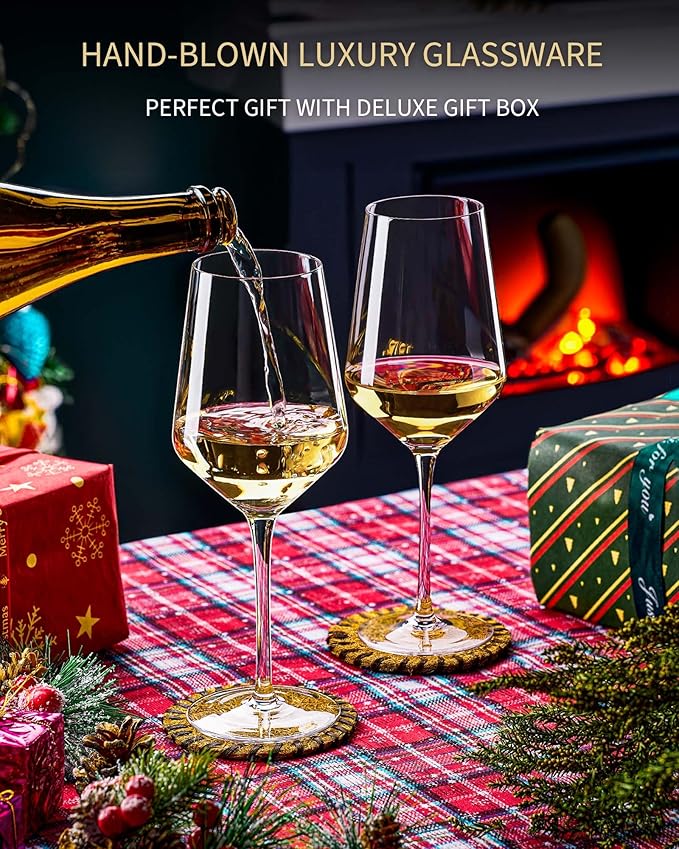 JBHO 17 oz Lead-Free Wine Glasses Set of 6, Hand Blown Durable Crystal Wine Glasses for Daily Use and Hosting Guests, Thin Rim for Serving Red and White Wine, Gift packing for any occasion