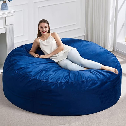 Hobestluk 6FT Bean Bag Chair Bean Bag Chairs for Adults Giant Bean Chairs with Velvet Cover, Memory Foam BeanBag Chair Fluffy BeanBag Chairs for Living Room, Bedroom- Blue (70" x 70" x 15")