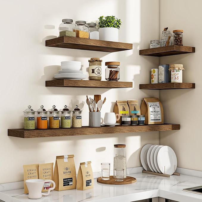 36 Inch Floating Shelves, 36"x9.25"x1.5" Inch Deep Floating Shelves for Wall, Wooden Shelves for Bathroom, Bedroom, Living Room, Brown