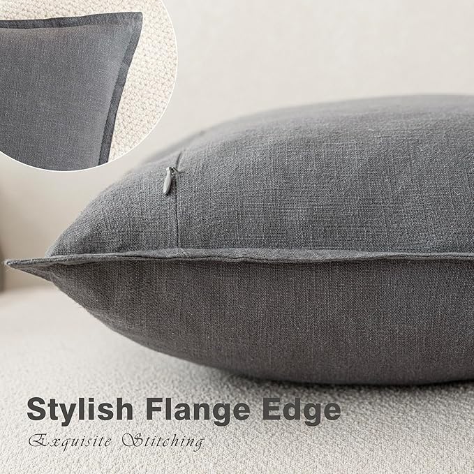 Foindtower Pack of 2, Decorative Linen Soild Throw Pillow Covers Soft Accent Square Cushion Case Boho Farmhouse Pillowcase for Chair Couch Sofa Bedroom Living Room Home Decor 18 x 18 Inch Grey