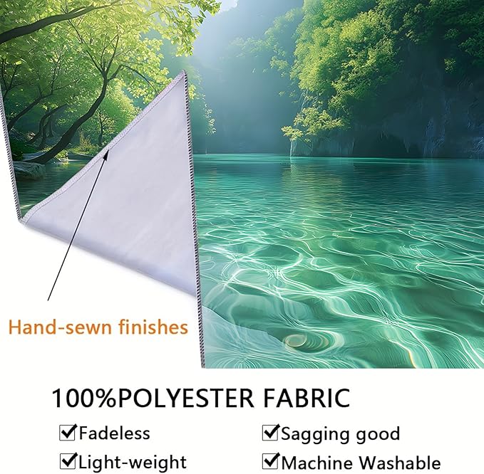 BSFHH Nature Tapestry Forest Tree Sea Cave Wall Hanging, Stream Through Rainforest Landscape Wall Art Tapestry for Bedroom Living room (Lake View, 59" × 51", Unframed)