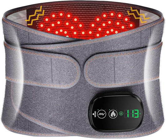 Lower Back Massager with Heat, Heating Pad for Back, Stomach Heating Pad, Waist Belt Wrap with Heat Vibration 3 Levels Adjustable, Touchscreen Control, Adjustable Size, Gifts for Dad Mom (Grey)
