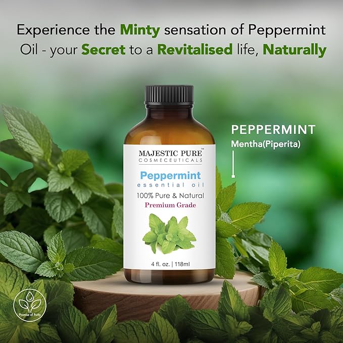Majestic Pure Peppermint Essential Oil with Glass Dropper - 4 Fl Oz Pack of 2-100% Pure and Natural Peppermint Oil - Premium Grade Essential Oils for Diffuser, Aromatherapy, Soap and Candle Making