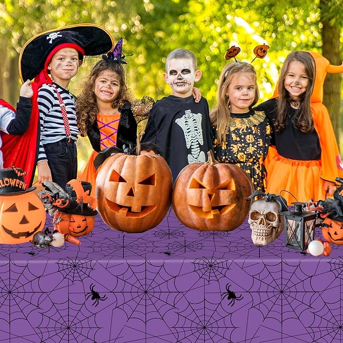 2 Pcs Halloween Tablecloth - Plastic Halloweens Spider Webs Table Cloth, Purple Disposable Rectangle Spiderweb Table Cover for Halloween Party Decorations Supplies Favors Tables Decor, 108 x 54 Inch