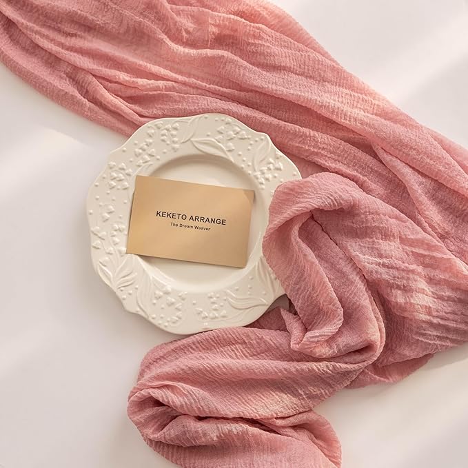 3pcs Cheesecloth Table Runner Dusty Rose Gauze 120 Inch 10 FT Rustic Boho Cheese Cloth Runner for Wedding Baby Shower Bridal Shower Party Long Sheer Centerpiece Fall Home Decoration