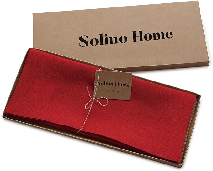 Solino Home Linen Red Table Runner 72 Inches Long - 100% Pure Linen 14 x 72 Inch Table Runner - Fete