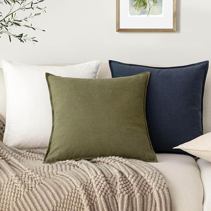 Foindtower Pack of 2, Decorative Linen Soild Throw Pillow Covers Soft Accent Square Cushion Case Boho Farmhouse Pillowcase for Chair Couch Sofa Bedroom Living Room Home Decor 26 x 26 Inch Navy Blue