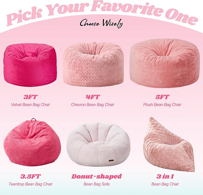 Hobestluk 3 in 1 Bean Bag Chair Giant Bean Bag Chairs for Adults with Plaid Cover Convertible Bean Bag Floor Cushion with Machine Washable Cover for Living Room (Plaid Pink)