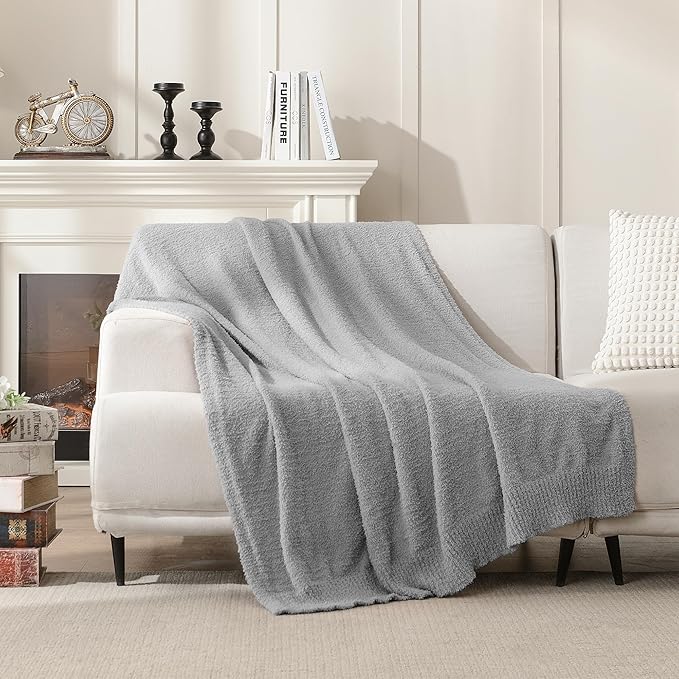 JOOJA Grey Knit Throw Blanket Knitted Boucle Blankets Decorative Soft Fuzzy Throw Bed Blanket for Women Couch 50x60 Inches Grey