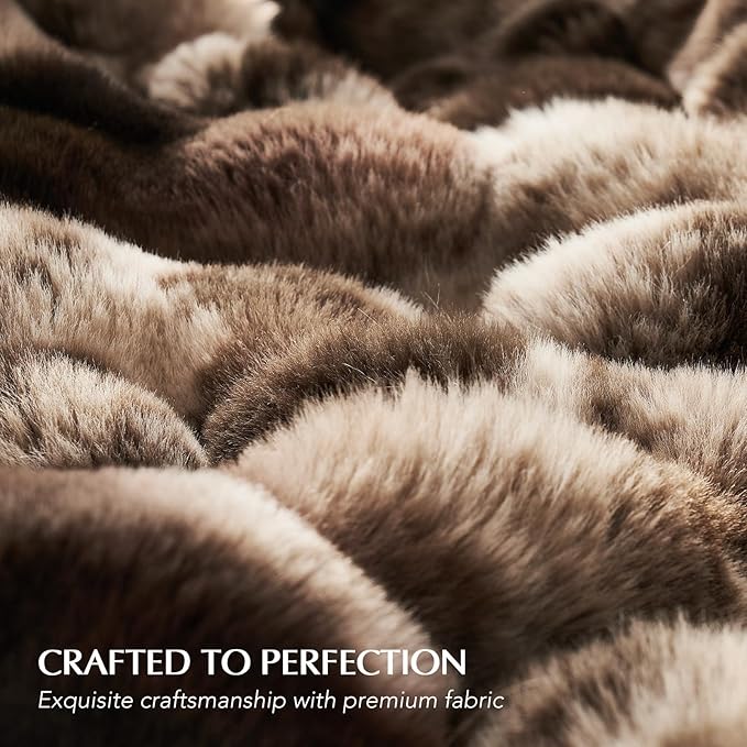 EVERGRACE Ultra Soft Luxury Fluffy Ridgeline Faux Rabbit Fur Throw Blanket, Thick Warm Bubble Throw for Bed, Cozy Plush Reversible Blankets for Couch, Chair, Sofa, Mocha Brown, 50x60 Inches, 870 GSM
