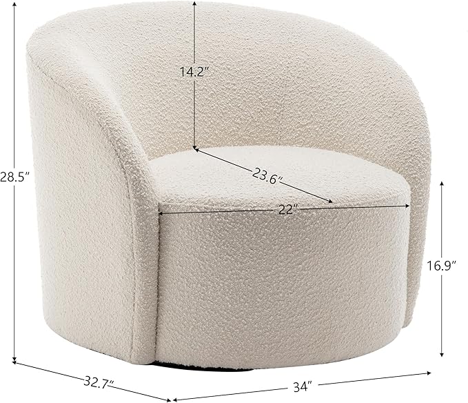 KINWELL 34" Boucle Swivel Barrel Chair with 18" Round Ottoman Set, Fully Assembled Set of Sherpa Accent Chair and Footrest, Modern Comfy Armchair and Footstool for Living Room and Bedroom, Cream