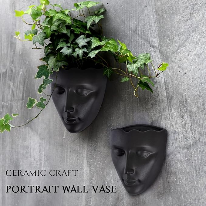 GDYOOSHOW 6.7" Tall Hanging Planter Wall Flower Pot for Garden Balcony Indoor or Outdoor (Black Resin)