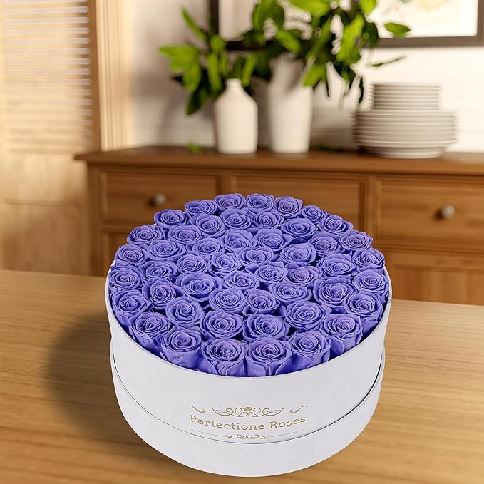50 Piece Roses in a Velvet Box, Flowers for Delivery, Presereved Flowers Birthday Gifts for Women Mom and Wife (Light Purple)