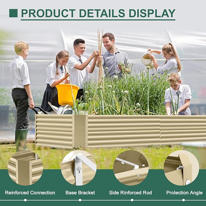 Land Guard 8x4x3ft Rectangular Galvanized Raised Garden Beds, Large-Capacity Metal Planter Box Outdoor, Durable Deep Raised Garden Bed 3ft Tall, Raised Beds for Gardening Vegetables, Cream Yellow