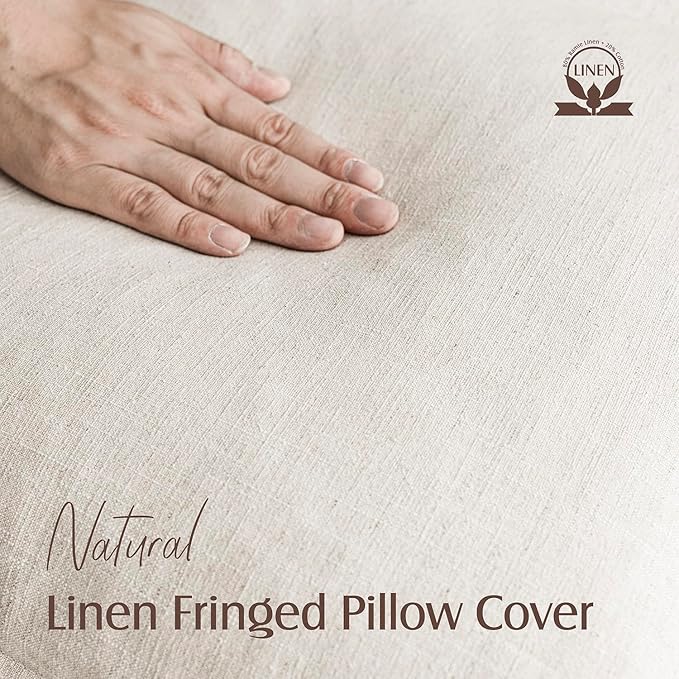Foindtower Decorative Linen Fringe Lumbar Throw Pillow Covers Cozy Boho Farmhouse Cushion Cover with Tassel Soft Accent Pillowcase for Sofa Bed Living Room Home Decor, 12×20 Inch, 1PC, Natural Beige
