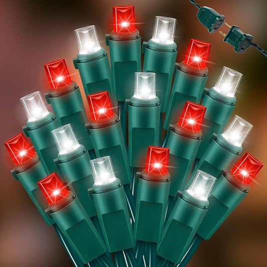 100 Count RED and White - String Lights - 21.6FT LED Christmas Lights, Mini led Lights for Indoor Outdoor Home Holiday Party Wedding Independence Day Decoration