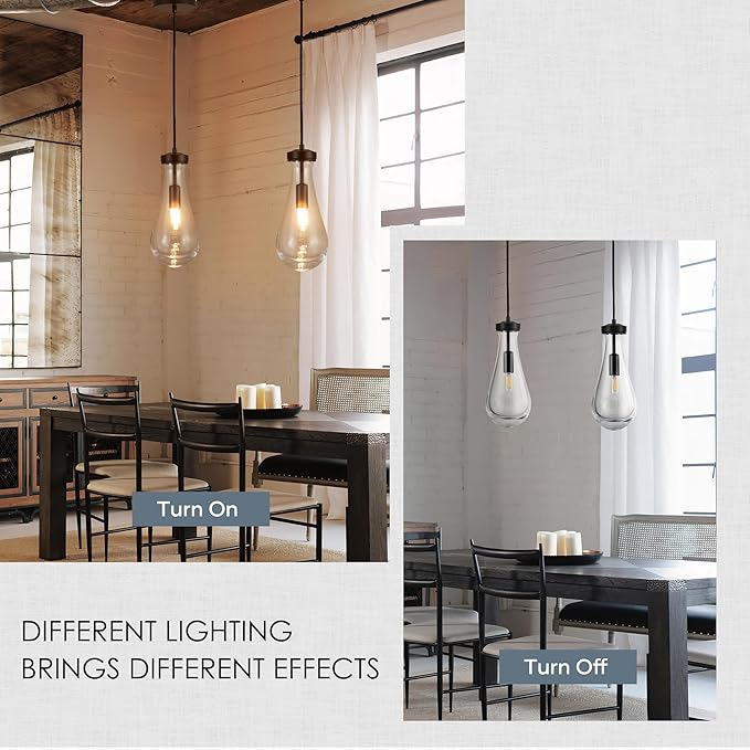 Raindrop Pendant Light, Black Glass Pendant Lighting, Hand Blown Teardrops Modern Hanging Light for Entryway Foyer Stairway Kitchen Island Bedroom Dining Living Room Hallway