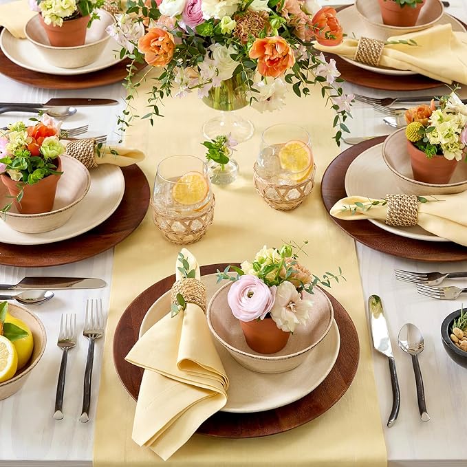 Solino Home Linen Golden Straw Table Runner 132 Inches Long - 100% Pure Linen Extra Long Table Runner 14 x 132 Inch for Fall, Autumn, Thanksgiving - Fete