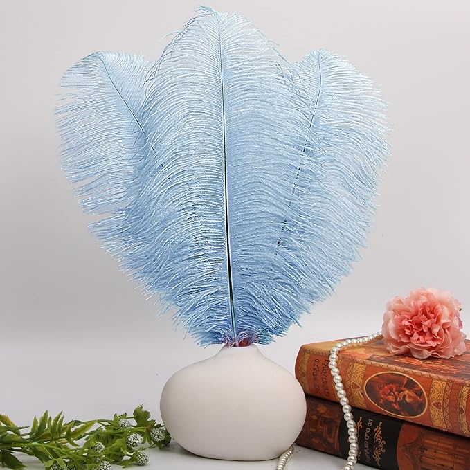 THARAHT Baby Blue Ostrich Feathers 12pcs Large Natural Bulk 16-18Inch 40cm-45cm for Wedding Party Centerpieces Easter Gatsbi and Home Decoration Feathers