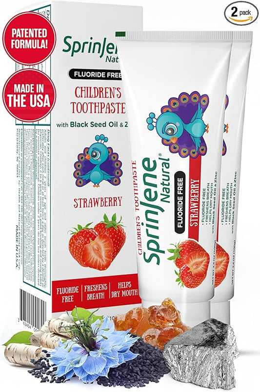 SprinJene Natural Kids Toothpaste, Strawberry | Natural Children’s Toothpaste | Fluoride Free Toothpaste for Toddlers | 2 Pack