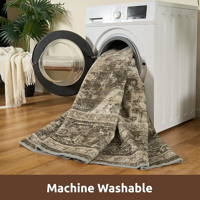 AMOAMI-3X5 Area Rug-Soft Washable Vintage Throw Accent Rugs for Living Room, Entryway, Bedroom, Kitchen, Bathroom, Laundry Room, Kitchen, Bathroom, Bedside, No Slip Brown/Coffee