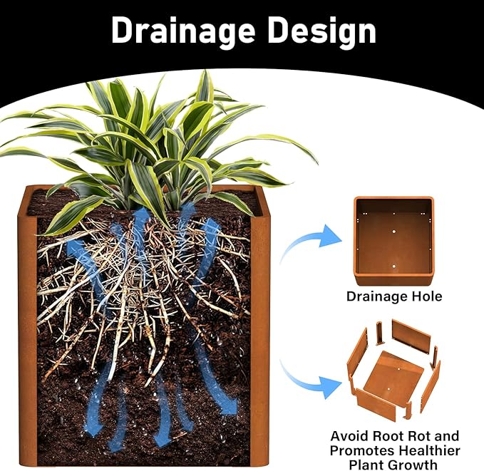 Corten Steel Large Square Planter Box 20"x20"x21", Heavy Duty Planter for Commercial and Residential Use