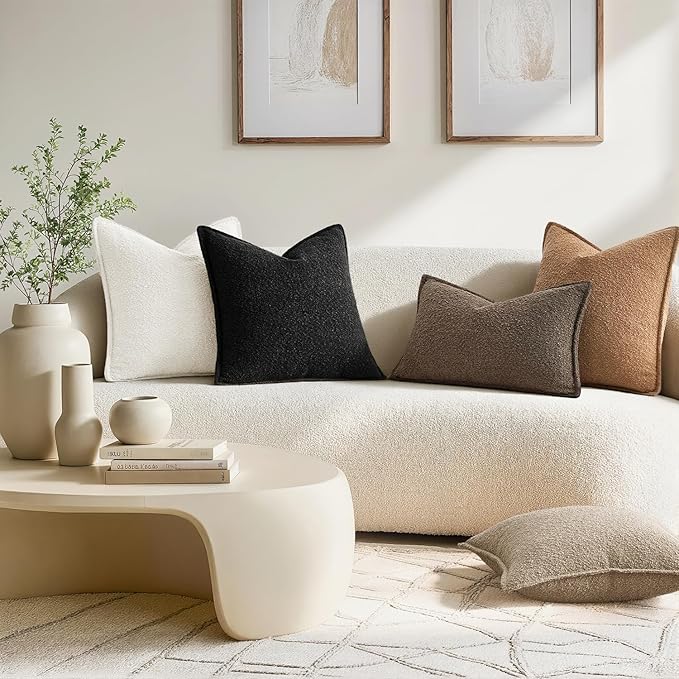 MIULEE Pack of 2 Decorative Textured Boucle Throw Pillow Covers 18x18 Inch Brown Broadside Thick Boho Pillows for Farmhouse Accents Sofa Couch Bedroom Living Room Home Decor