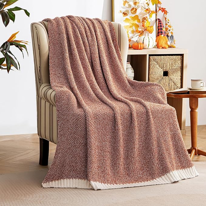 MIULEE Fall Rust Super Soft Throw Blanket for Couch, Cozy Fluffy Warm Throws Knit Blankets for Sofa, Bed, Chair, Living Room, Camping, Picnic, 50 x 60 inch