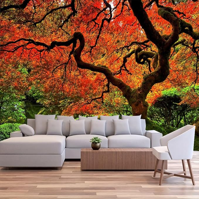 FENDROM Lakeside Red Tree Print Tapestry Nature Old tree Wall Hanging Decorative Psychedelic Scenic Tree Headboard Bedspread Tapestries for Bedroom Living Room Decor