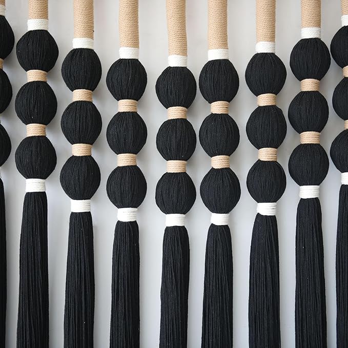 Macrame Wall Hanging Boho Wall Decor Black Fiber Yarn Wall Art Handmade Cotton Spherical Knot for Living Room Bedroom Nursery Office Home Decor27" W x 33" L