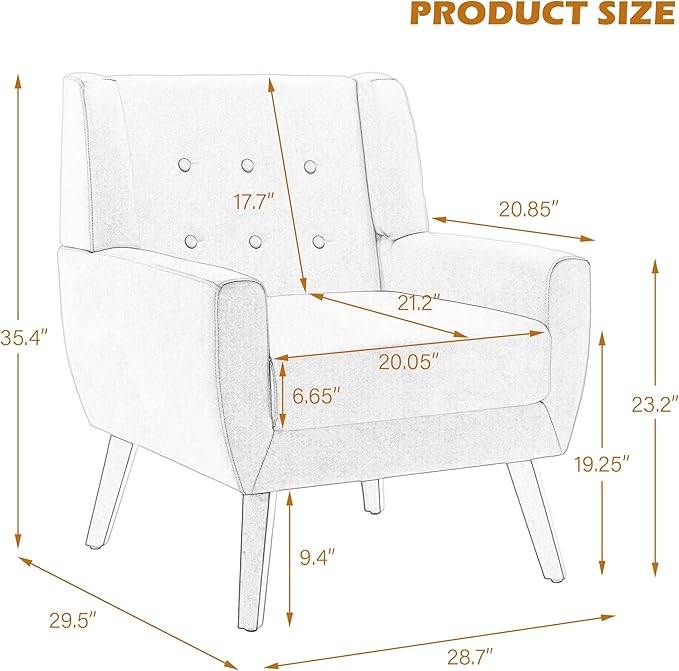 UIXE Faux Leather Accent Chair, Morden Upholstered Armchair for Living Room, Button Tufted Arm Chair Comfy Single Sofa Bedroom Side Reading Seat - Coffee