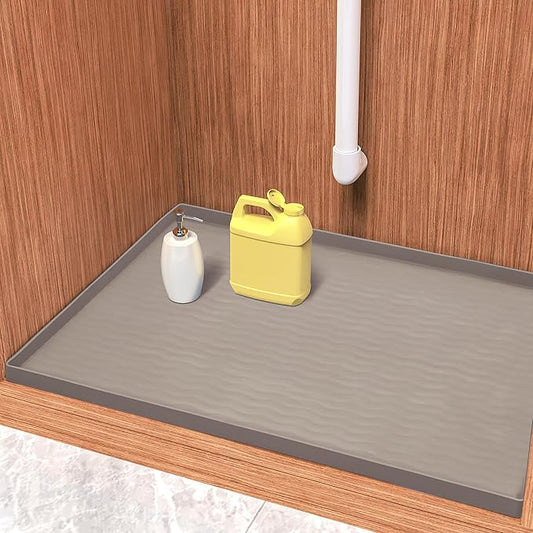 URMONA Waterproof Silicone Under Sink Mat 31'' x 22'' Shelf Liner for Kitchen and Bathroom, Cabinet and Counter Protector, Storage and Organizers, Litter Mat, Pet Cat Puppy Essentials(Beige)