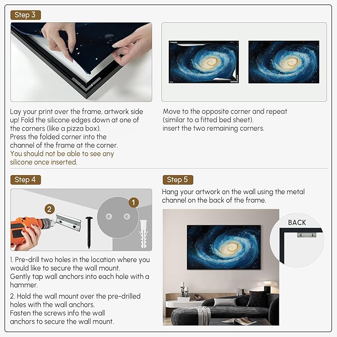 SIGNWIN 36"x60" Extra Large Framed Wall Art Spiral Galaxy Vivid Blue and Yellow Cosmic Space Illustration for Home Living Room Bedroom Decor (Frame Assembly Required)