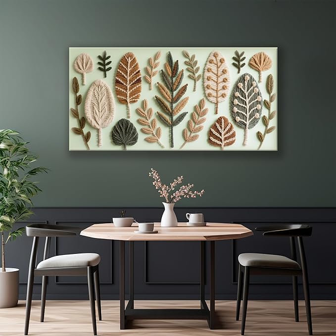 Boho Wall Art Chic Home Wall Art Modern Multicolor Painting Prints Leaves Feather Green Canvas Wall Art Decor For Living Room Bedroom Apartment Kitchen 24"W X 48"L Ready To Hanging