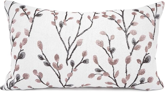 YOUR SMILE Classical Embroidery Jacquard Farmhouse Oblong Rectangle Chenille Red Leaf Decorative Throw Pillow Case,12x20 inch