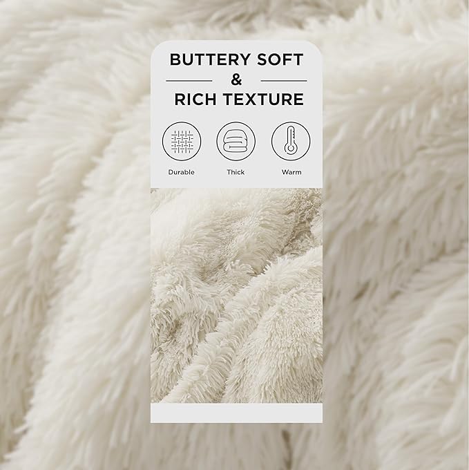 Bedsure GentleSoft Fuzzy Sherpa Faux Fur Twin Blanket Cream Cozy Gifts for Women, Soft Fleece Plush Warm Minky Thick Blanket Twin Size for Bed, Couch, Room Dorm Essentials Cream Decor Gifts, 60x80