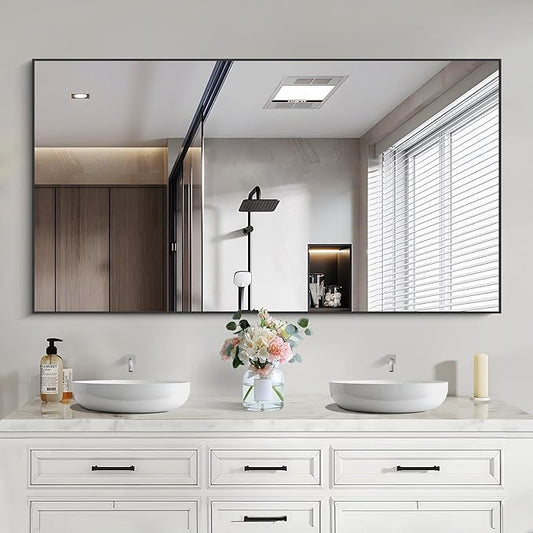 Black Bathroom Mirror for Wall, 30x50 Inch Rectangle Mirrors with Metal Frame, Modern Vanity Wall Mirror Decor for Bathroom Living Room, Entryway Hangs Horizontal or Vertical