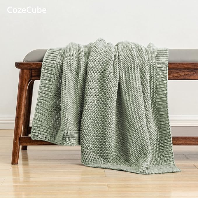 CozeCube Sage Green Throw Blanket for Couch, Soft Cozy Cable Knit Throw for Bed Sofa Living Room, Lightweight Warm Decorative Farmhouse Christmas Blanket, 50"x60", Sage Green