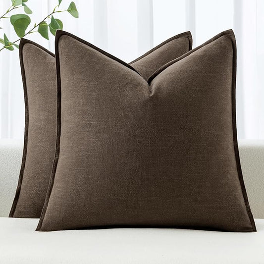 MIULEE Decorative Linen Euro Sham Pillow Covers 26x26 Dark Coffee Boho Farmhouse Neutral Winter Couch Throw Pillows for Bed Pack of 2 Accent Modern Pillowcase Sofa Livingroom Home Decor