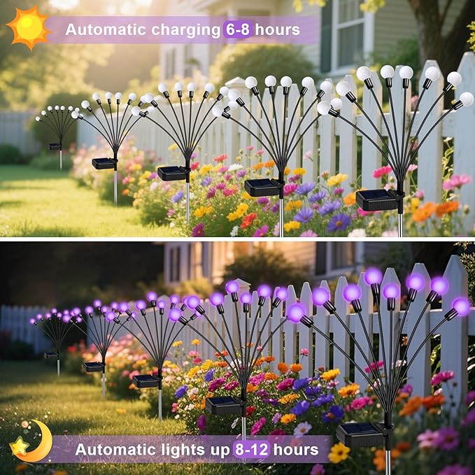 Solar Lights Outdoor Garden Purple – 36 LEDs Solar Firefly Lights, Purple Swaying Lights Outdoor Waterproof, 6 Pack 6 Heads Garden Decorative for Yard Patio Pathway Lawn Decorations