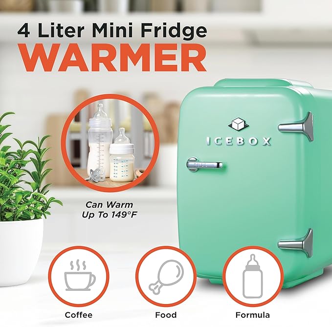 IBMF4MNT Fridge for Bedroom, Skincare, Portable Cooler & Warmer for Makeup, for Office & Home Refrigerator, Mini (4 L / 6-Can), Mint Green