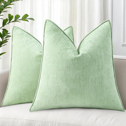 decorUhome Couch Throw Pillow Covers 20x20 Set of 2, Decorative Soft Euro Neutral Chenille Pillow Covers with Elegant Design for Sofa Bed Living Room Home Decor, Sage Green