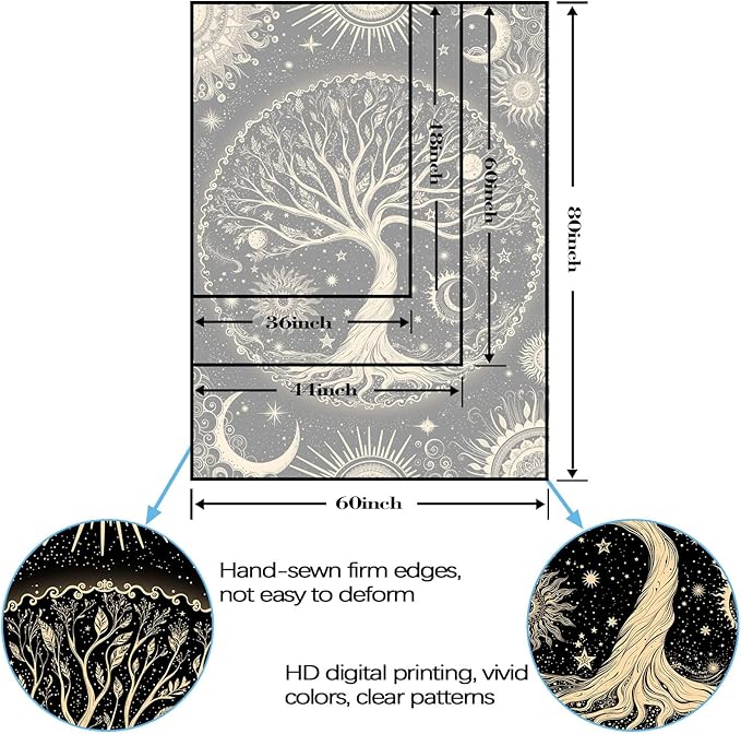 Lunerfex Tree of Life Tapestry Starry Sky Wall Tapestry, Vintage Tapestries for Bedroom Ceiling Tapestries Wall Hanging for Bedroom Living Room Decor Tree-3 60"x80"