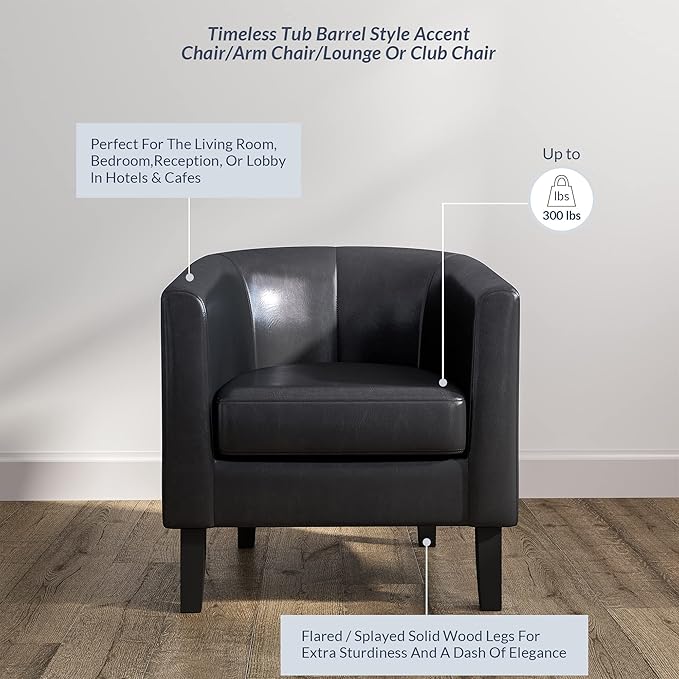 BELLEZE Accent Barrel Chair, Club Tub Sofa Corner Chair with Flared Legs and Cozy Soft Padding for Living Room Bedroom Waiting Room - Black