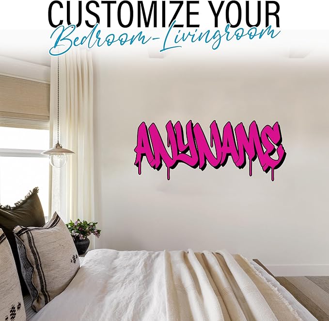Custom Graffiti Name Wall Decal Personalized Name Wall Decals Spray Paint Graffiti Decal Large Vinyl Decals Sticker for Home & Room Décor, Removable WallArt for Kids & Teens Bedroom, Car, Vehicles