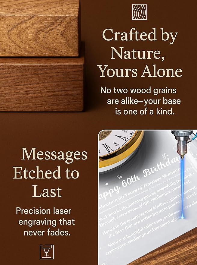 60th Birthday Clock Gifts for Women and Men – Gift for 60 Year Old Mom, Dad, Grandma, or Grandpa with Wooden LED Light Base – Birthday Present Ideas for Her or Him with Gift Box Battery Not Included