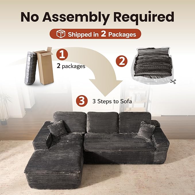 ovios 105” Modular Sectional Sofa with Thicken Seat Cushion, Cloud Couch with Deep Seat, Modern L-Shape Sofas Couches with Chaise,Upholstered Couches for Living Room Bedroom,Grey